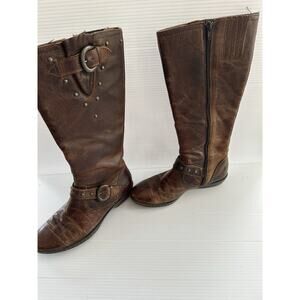 Born Thick Distressed Leather Knee High Riding Boots Calf Stretchers Size 8